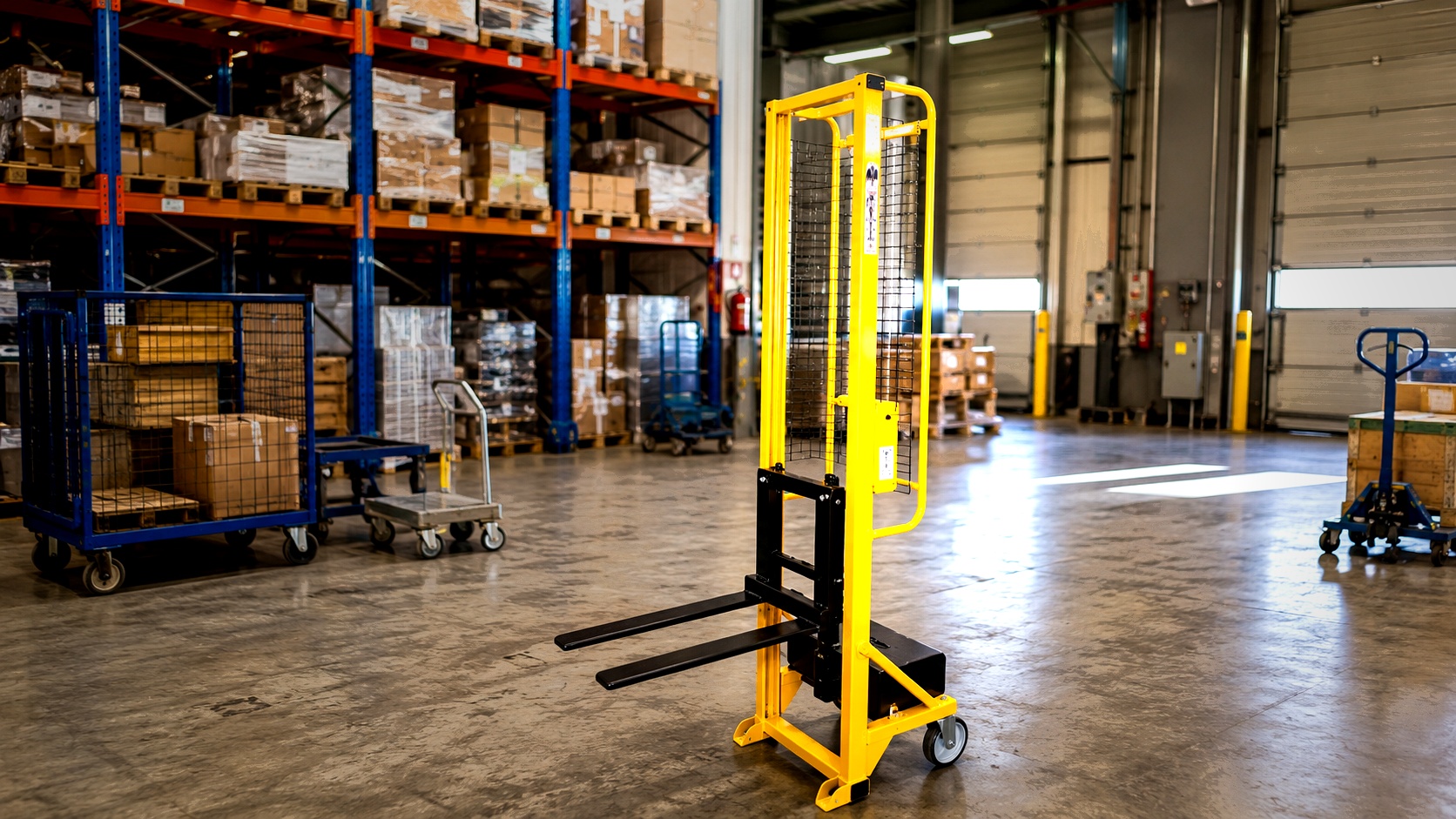 Carrello per movimentazione e logistica in magazzino industriale