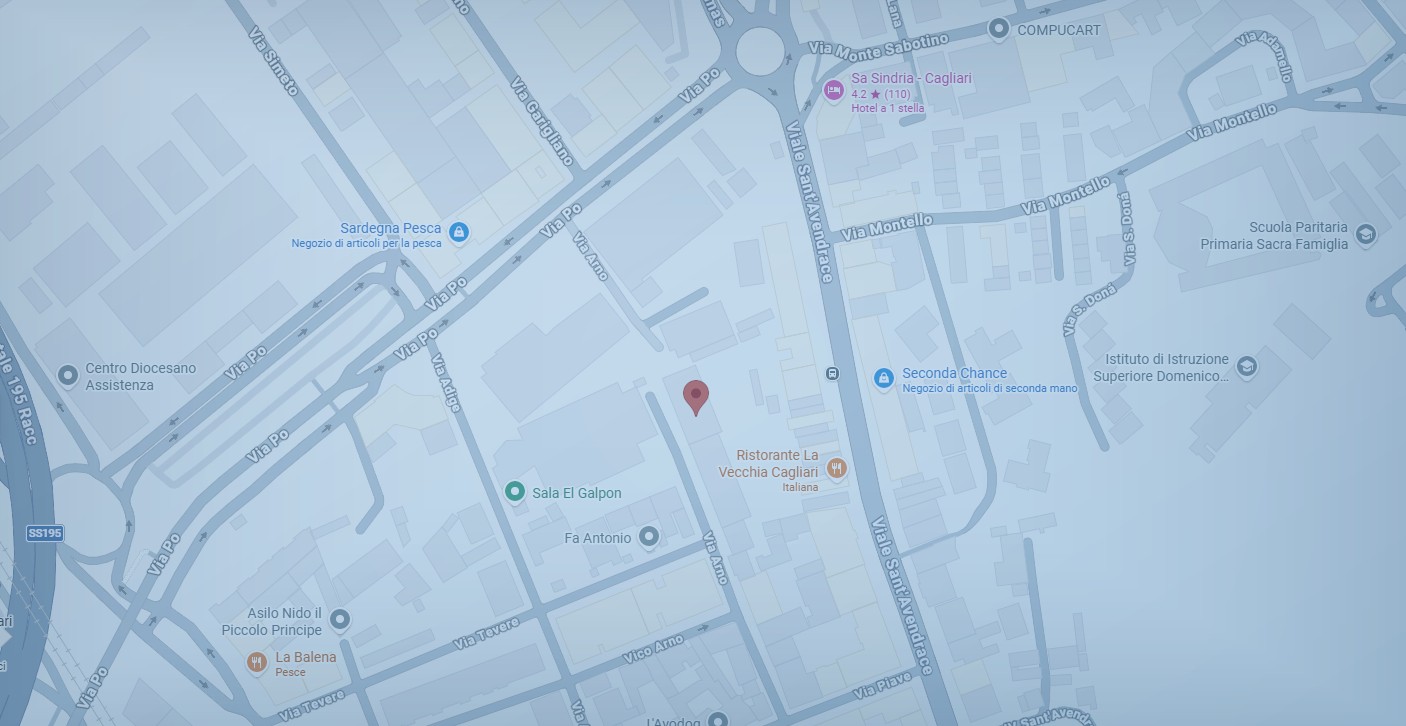 Mappa statica della zona di Via Arno 31 a Cagliari, sede di ESSE FORNITURE
