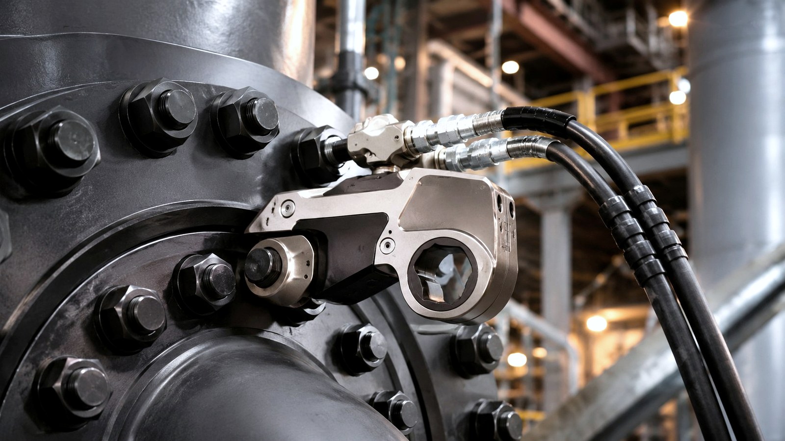 Chiave idraulica su flangia industriale per serraggio controllato